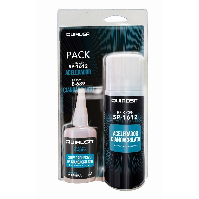 Superadhesivo de Cianocrilato + acelerador, Quadsa. Adhesivo de fraguado rápido para todo tipo de materiales.