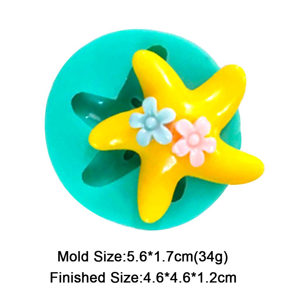 Moule sirène en Silicone pour décoration de gâteau Fondant, dessin animé, filles, Cupcake au chocolat, forme en Silicone pour outils en argile polymère, étoile de mer: F0960XX