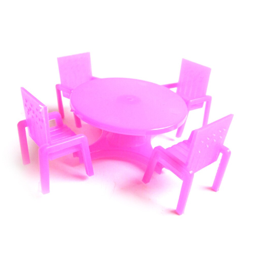 1Set (4 Stoelen + 1 Bureau) rose Poppenhuis Miniatuur Eetkamerstoel Tafel Meubels Set Voor Poppenhuis Keuken Voedsel Meubels Speelgoed