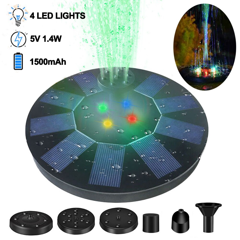 Geüpgrade LED Solar Waterfontein 2024 - 55 W - Drijvende Zonne Aangedreven Pomp 7 Sproeiers Waterfunctie Led Zonnewaterpomp Vogelbad Tuin Vistank Patio Vijver Zonnefontein