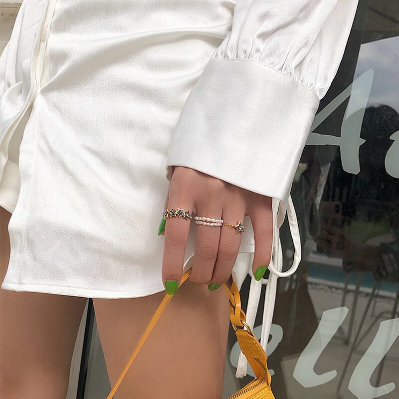 Woogge Vintage ▾ Barocco Naturale Anello di Perle D'acqua Dolce per Le Donne Elegante A Mano di Lavoro A Maglia Irregolare mini Perla in Rilievo Anelli