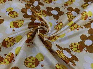 Carton Sunflower Satin Children Pattern Craft Satin Cosplay Fabric Charmeuse: cream beige