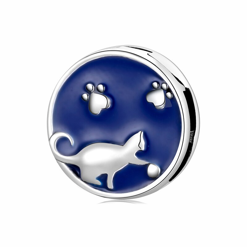 Elegante gatto che gioca Blu dello smalto di Fascino clip perline Accessori misura Originale JIUHAO FAI DA TE riflessione Dei Braccialetti Monili Che Fanno Regali