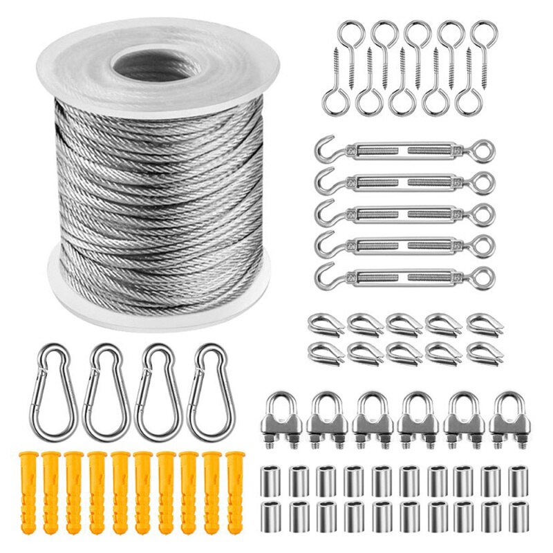 57Pcs Rvs Rubberen Metalen Draad Touw Outdoor Veiligheid Bevestiging Accessoires Set