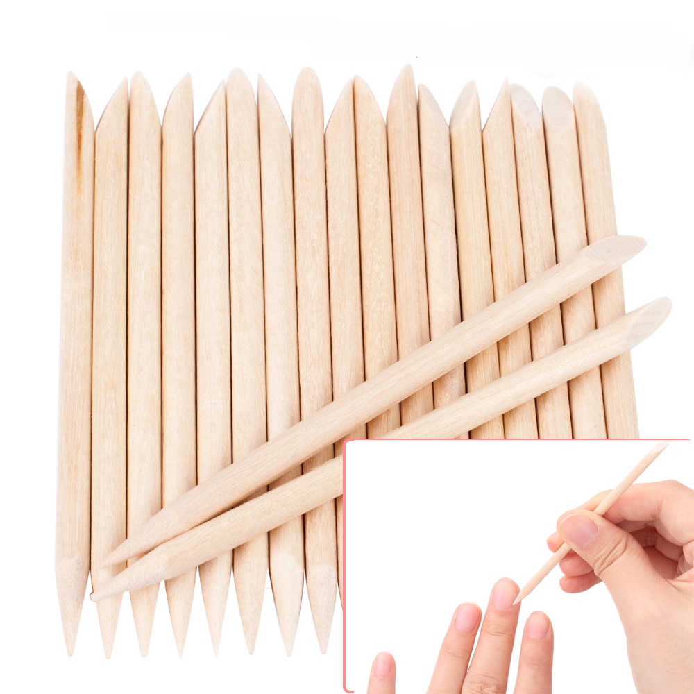 Exfoliating Wood Stick Cuticle Remover Orange Dual-ended Nail Art Designs Manicure Pedicure Pusher Nail Tool