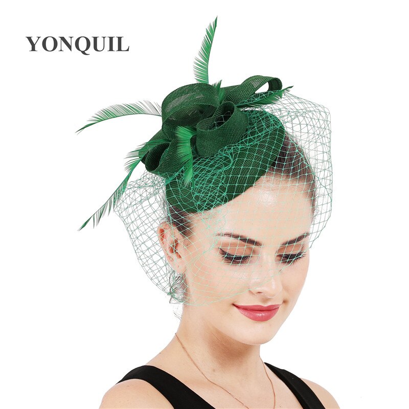 Roze veren bruidshoeden fascinators kerk bruidshoed met vogelkooinet gezichtssluier feest cocktailhoed voor vrouwen dame