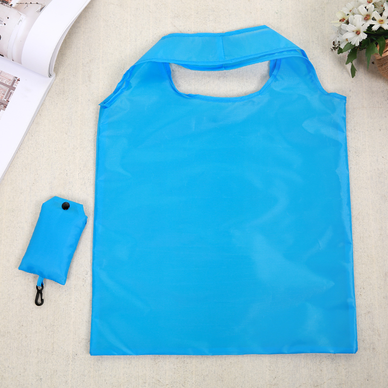 Bolsa de compras de color sólido, ecológica, plegable, reutilizable, portátil, bolso de hombro de poliéster para viajes y comestibles