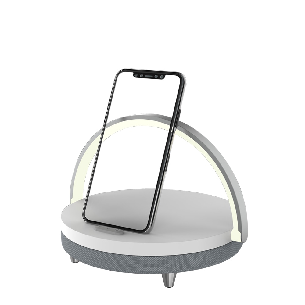 Cargador inalámbrico con Altavoz Bluetooth para IPhone 13, lámpara de mesa de madera de alta potencia, soporte para teléfono móvil, lámpara de carga inalámbrica, altavoz: white color