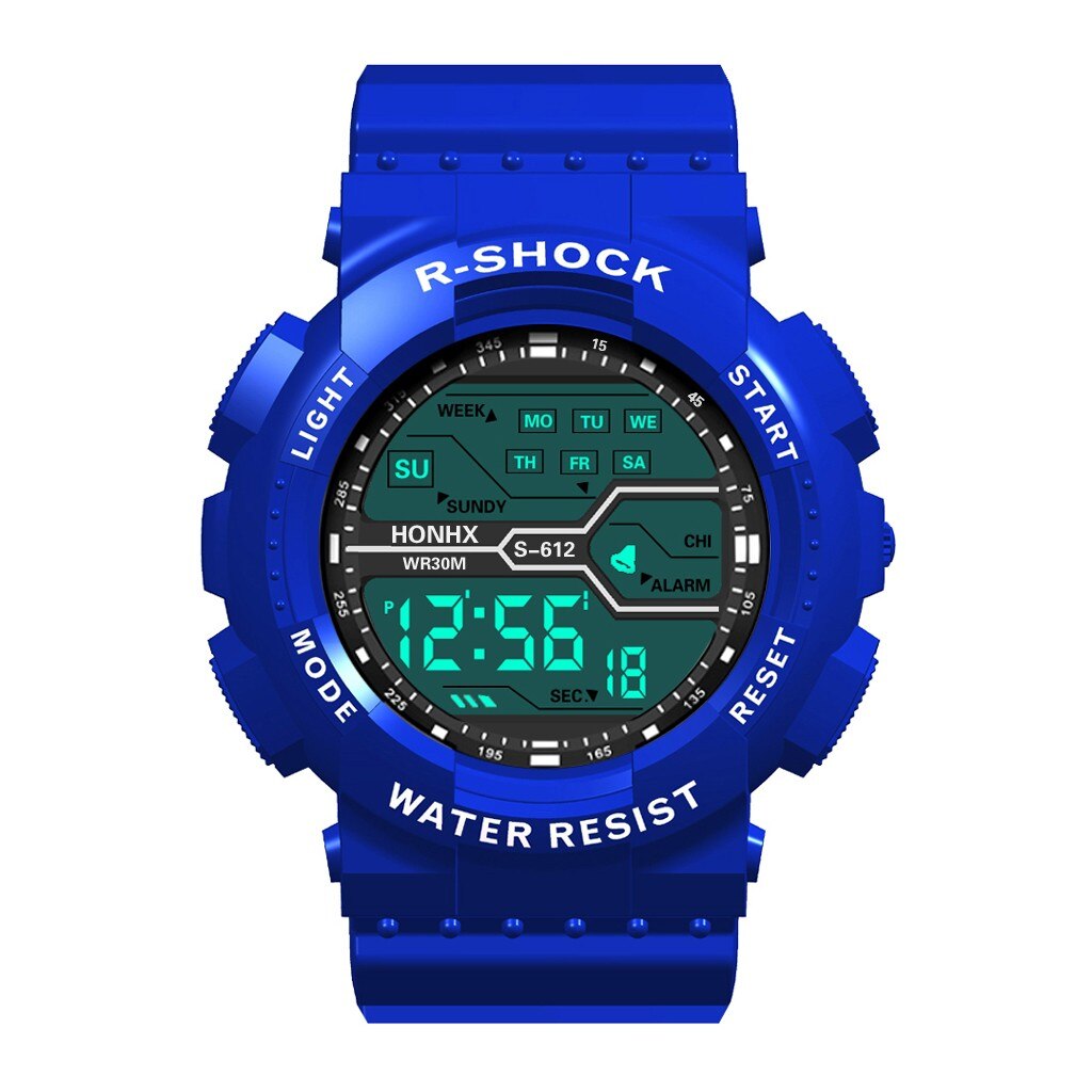 Imperméable à l'eau hommes garçon LCD chronomètre numérique Date caoutchouc Sport montre-bracelet haut de gamme montres à Quartz de luxe Relogio Masculino: Bleu