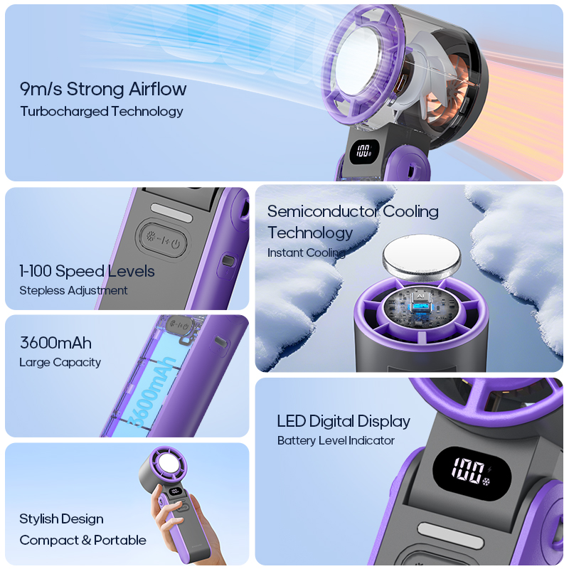 KINSCOTER-ventilador portátil plegable para exteriores, miniventilador Turbo de alta velocidad, recargable, 3600mAh, 100 niveles, Control libre