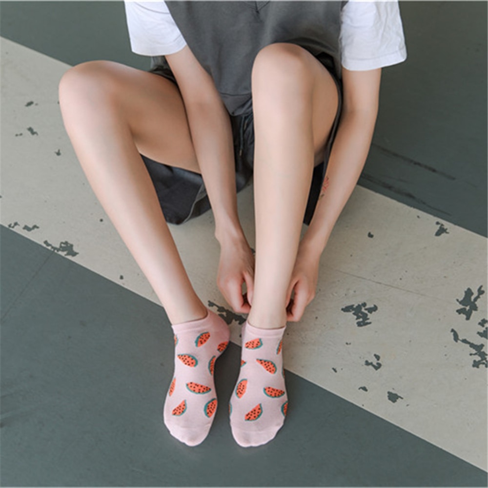 Girls summer funny cute cartoon happy fruit socks avocado strawberry watermelon banana lemon peach sokken