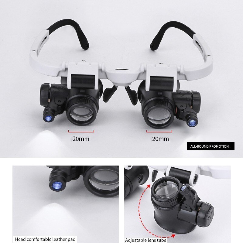 LED Head-mounted Watch Maintenance Magnifying Glasses Double Eyes Magnifying Glasses With LED Light