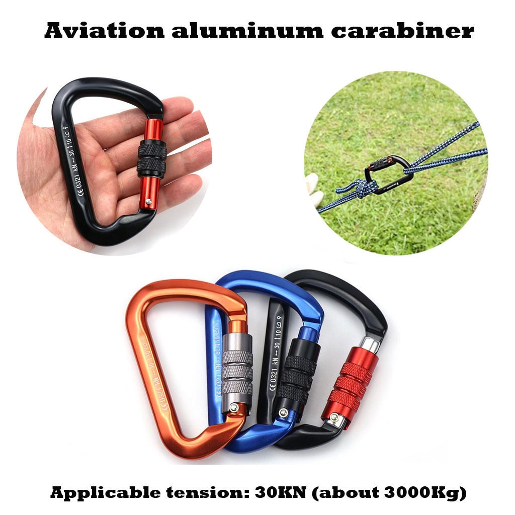 Outdoor Climbing Equipment Accessor Safety Lock Aviation Aluminum Carabiner D Shape Buckle Pack 30kn Keychain Automatic Jy6