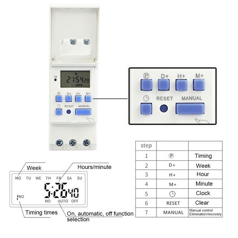 220V Programmable Digital Timer Switch Multi-function Time Control Energy-saving Controller Timers