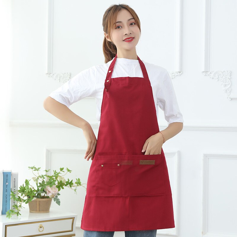 Kit de delantal de cocina para restaurante, babero para hornear, Milktea Shop con bolsillos, manga, paño de limpieza impermeable