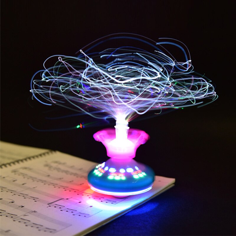-Selling Leuke Ufo Licht Speelgoed Flash Kroon Fiber Elektrische Flash Muziek Gyro Kinderen Speelgoed