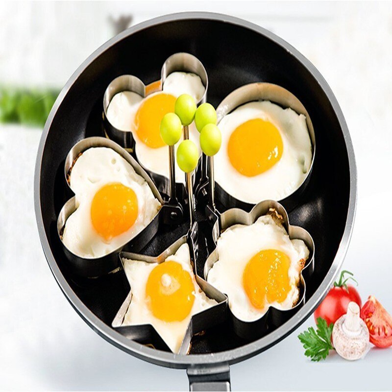 5 stk/lot eggeformer i rustfritt stål stjerne blomst hjerte sirkulære former pannekake eggeringer omelett eggeform søte frokostverktøy