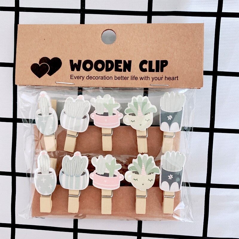 Lot de 10 clips en bois de cactus avec ficelle, pour décoration de salle, affichage de photos, papier mémo, bricolage
