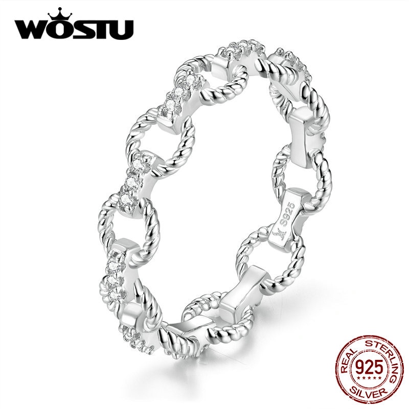 WOSTU 925 Sterling Silver Geometry Rings Simple &amp; Unique Zircon Ring For Women Making Jewelry CQR576