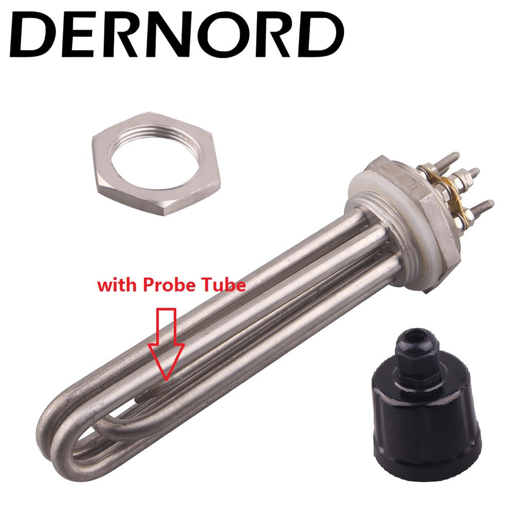 DERNORD Heater with Probe Tube 220v/380v 3KW DN32 / 42MM Thread SUS304 Heating Resistance Element Immersion Water Heater Element: Locknut