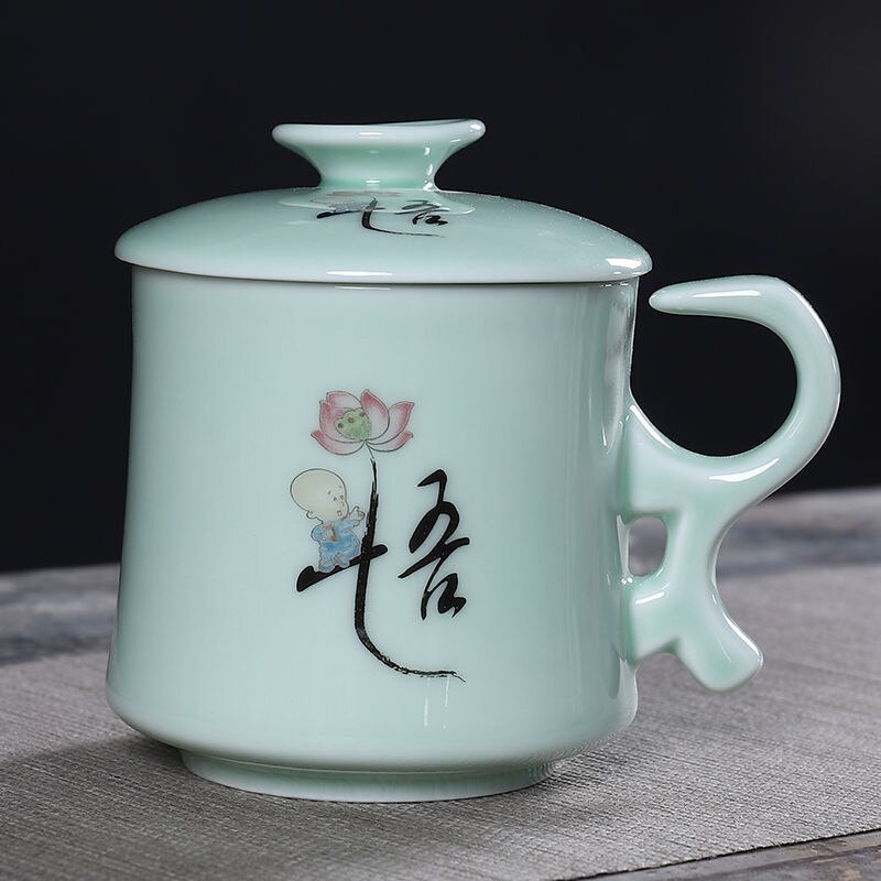 Ceramic Tea Cup with Lid Filter Tea Office Mug Jingdezhen Tea Set Celadon Cup Water Cup Teacup Mark Cup Drinkware: 9
