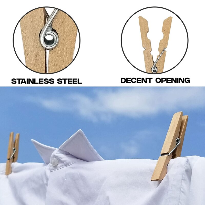 Épingles à linge robustes d&#39;extérieur avec ressort, pinces à linge en bois pour l&#39;artisanat et suspendre les vêtements à la corde à linge