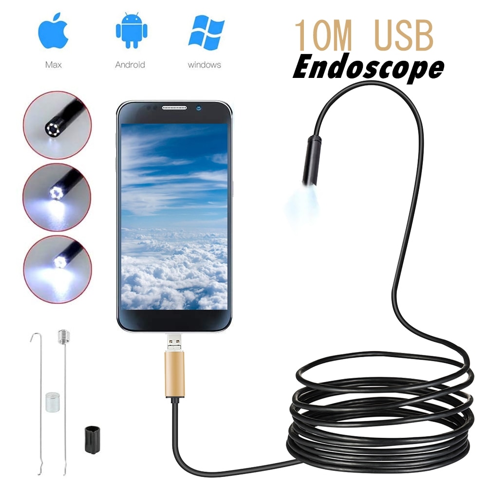10M 5.5mm Endoscope Camera Inspection Borescope Flexible IP67 Waterproof USB Hose Inspection Camera for Android PC With 6LEDs