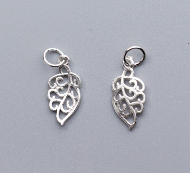 Jolie breloque en argent Sterling 925 avec feuille ajourée, Bracelet fait à la main, pendentif en argent goutte, DIY, fabrication de bijoux européens: silver 1pcs