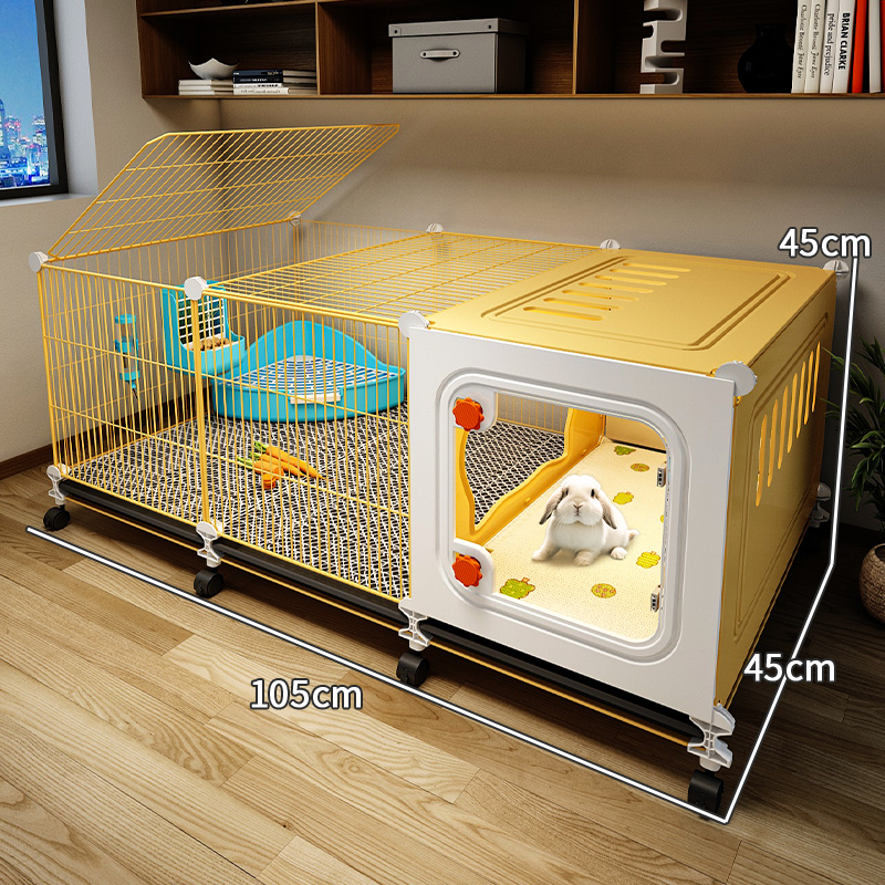 Jaula grande para conejos con zona para dormir separada, cómoda interior con bandeja extraíble para conejillos de indias, casa para conejitos, recinto para conejillos holandeses: Borgoña