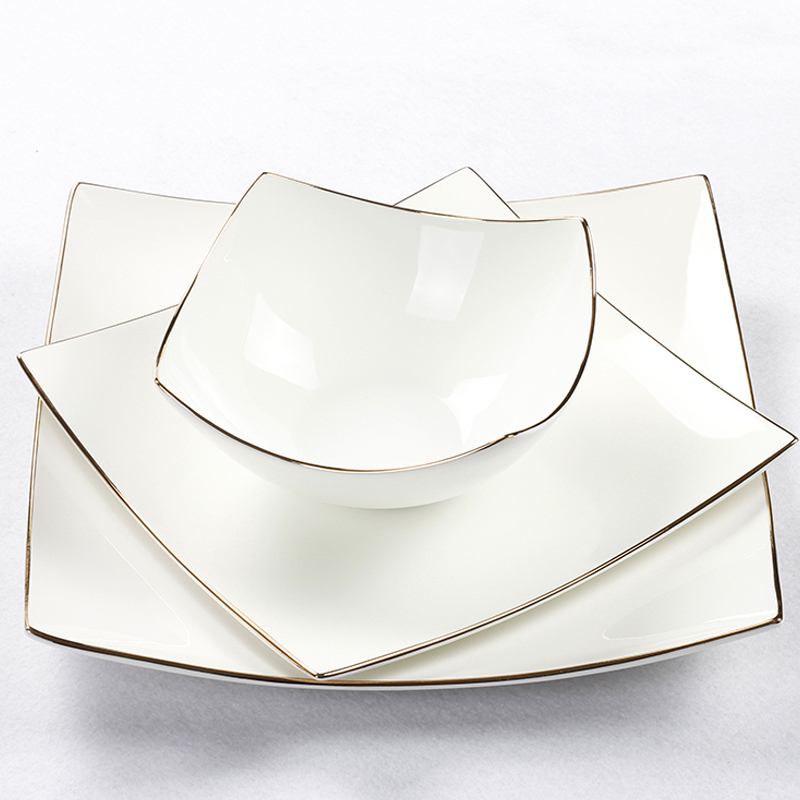 Juego de vajilla de porcelana blanca de , Plato cuadrado europeo de hueso, platos para carne, ensalada y sopa