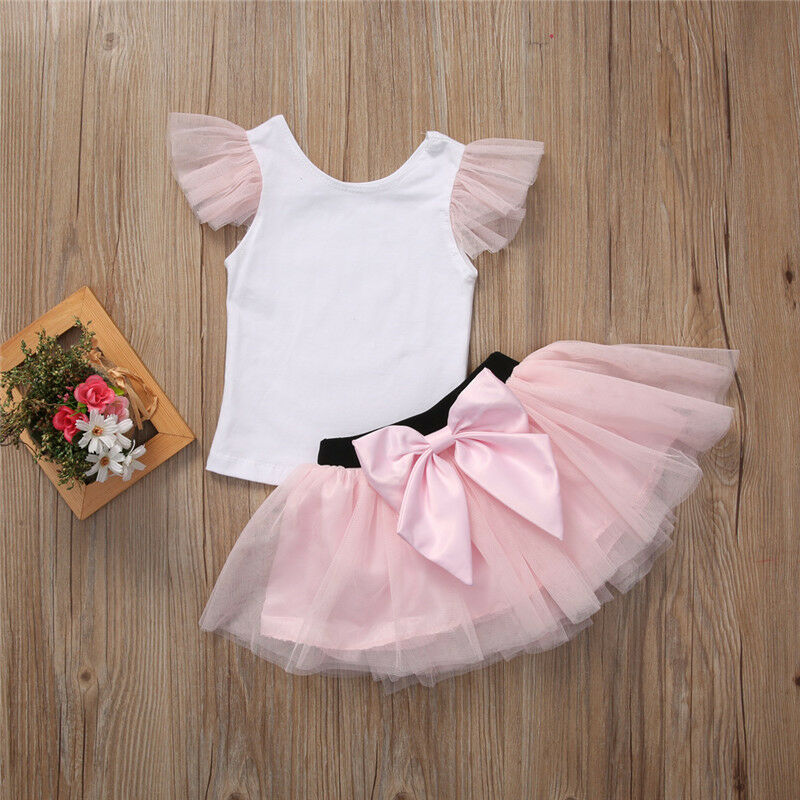 2pcs Mom Daughter Matching Clothes Women Girls Short Sleeve T-shirt Tee Short Bow Knot Tutu Skirt Summer Casual Outfits