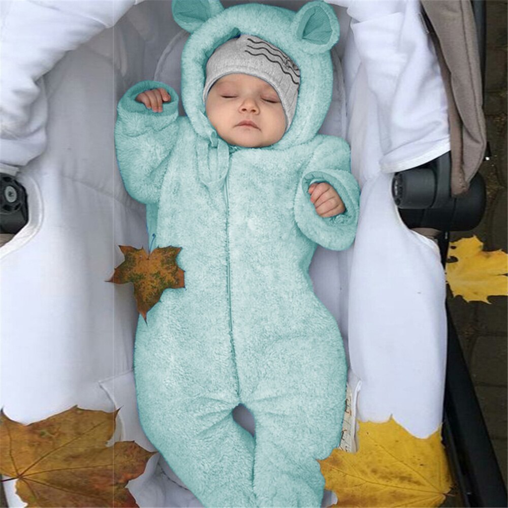 Winter Herfst Kleding Outfit Oren Leuke Pasgeboren Peuter Baby Jongens Meisjes Romper Lente Herfst Warm Hooded Beer Tops Jumpsuit: green / 80