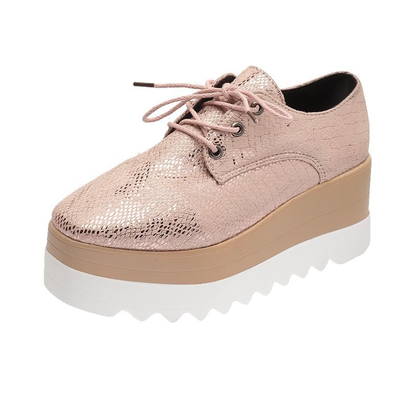 Dames plateauschoenen pu gevulkaniseerde schoenen veterschoenen creeper retro slangenpatroon lichtgekleurde zool casual schoenen: Roze / 35