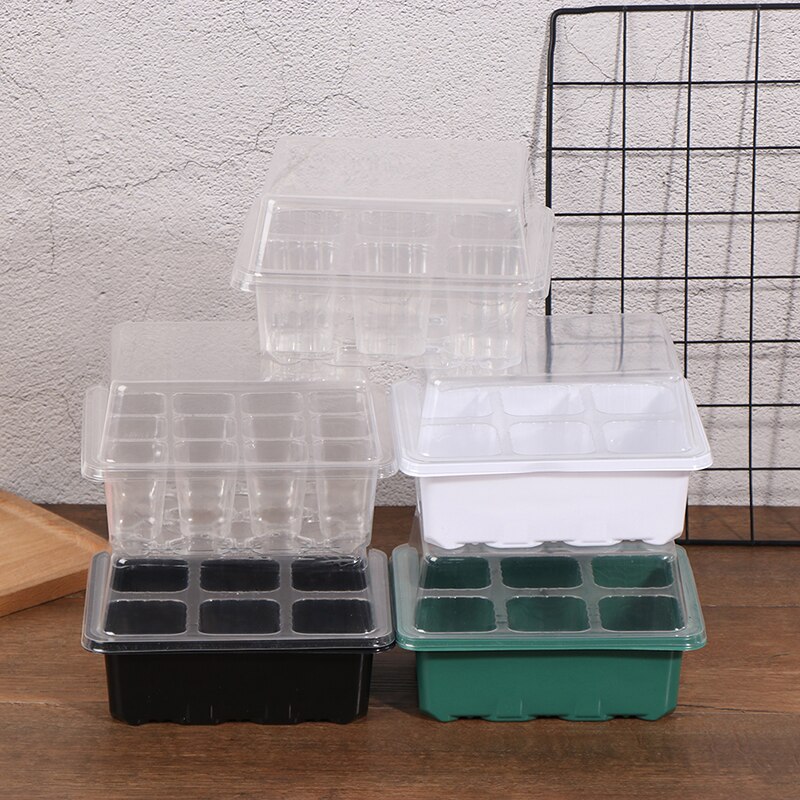 Kwekerijpotten, plantenbak, kweekbak met koepel en bodem, tuinkweekkast, tuinbenodigdheden, 6/12 plastic