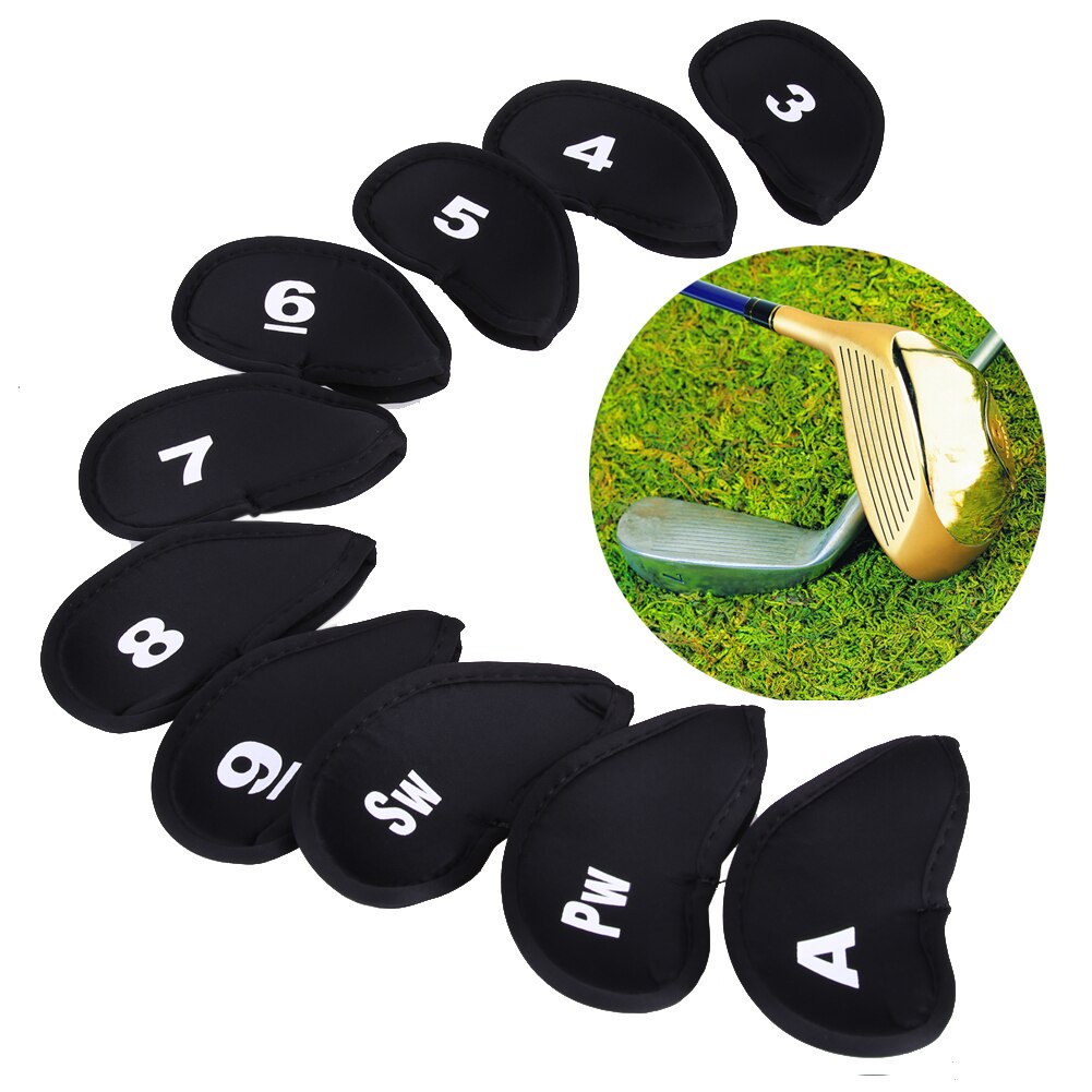 10 stücke Golf Kopf Abdeckung Club Eisen Putter Kopfschutz Set Neopren Schwarz Tragbare Golf Eisen Kopf Protector Golf Club zubehör