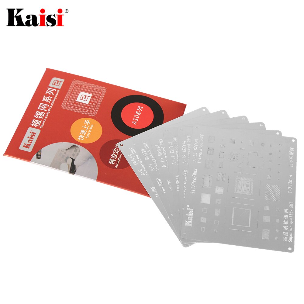 Kaisi 0,12mm BGA Reballing Stencil Kit de soldadura plantilla para iPhone IC CPU A8A9A10A11A12A13 11Pro/Max XS XR 8 8P 7P 6S 6P 5S