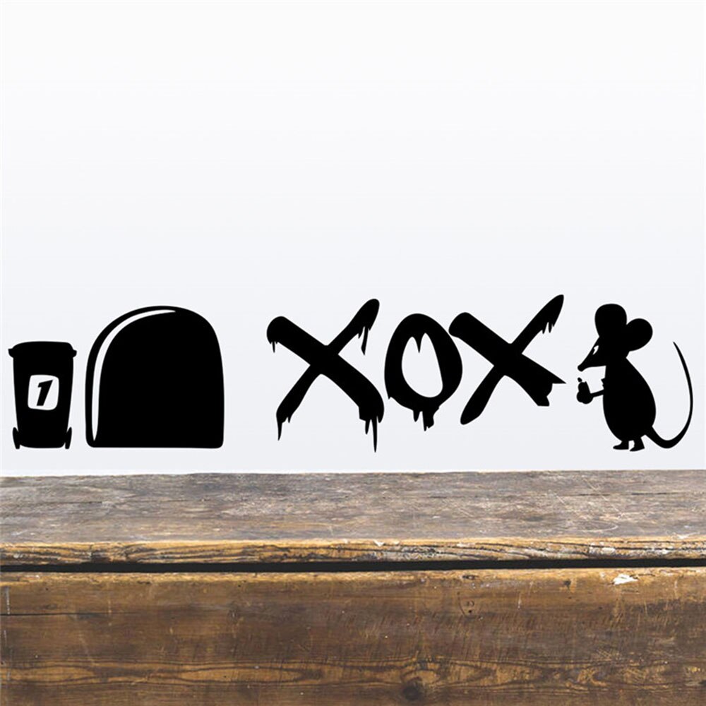 1pc grappige verwijderbare cartoon muizengat muurstickers zwarte muizen patroon diy plint sticker trap muurschildering kamerhoek ornament