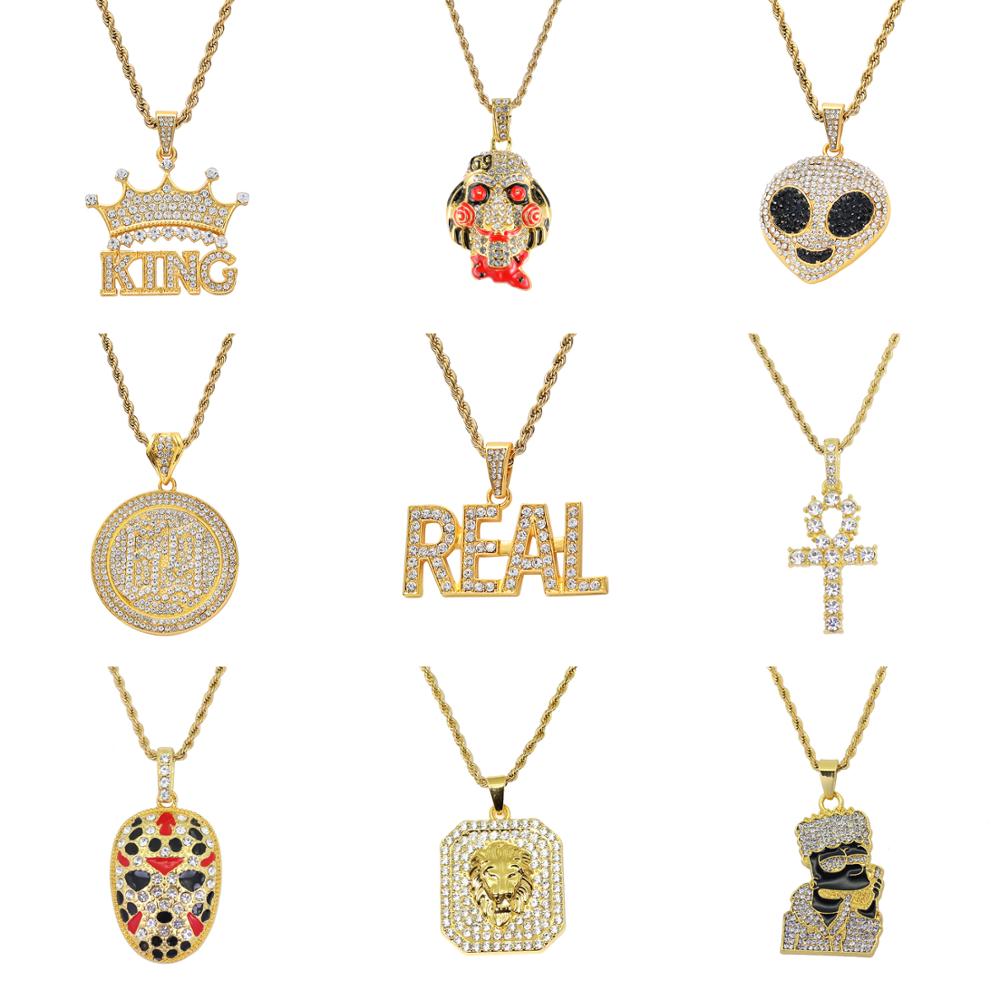 Ausverkauf 9 stile Hip Hop Kristall Cartoon Anhänger Halskette Schmuck für männer ICED OUT BLING BLING N01