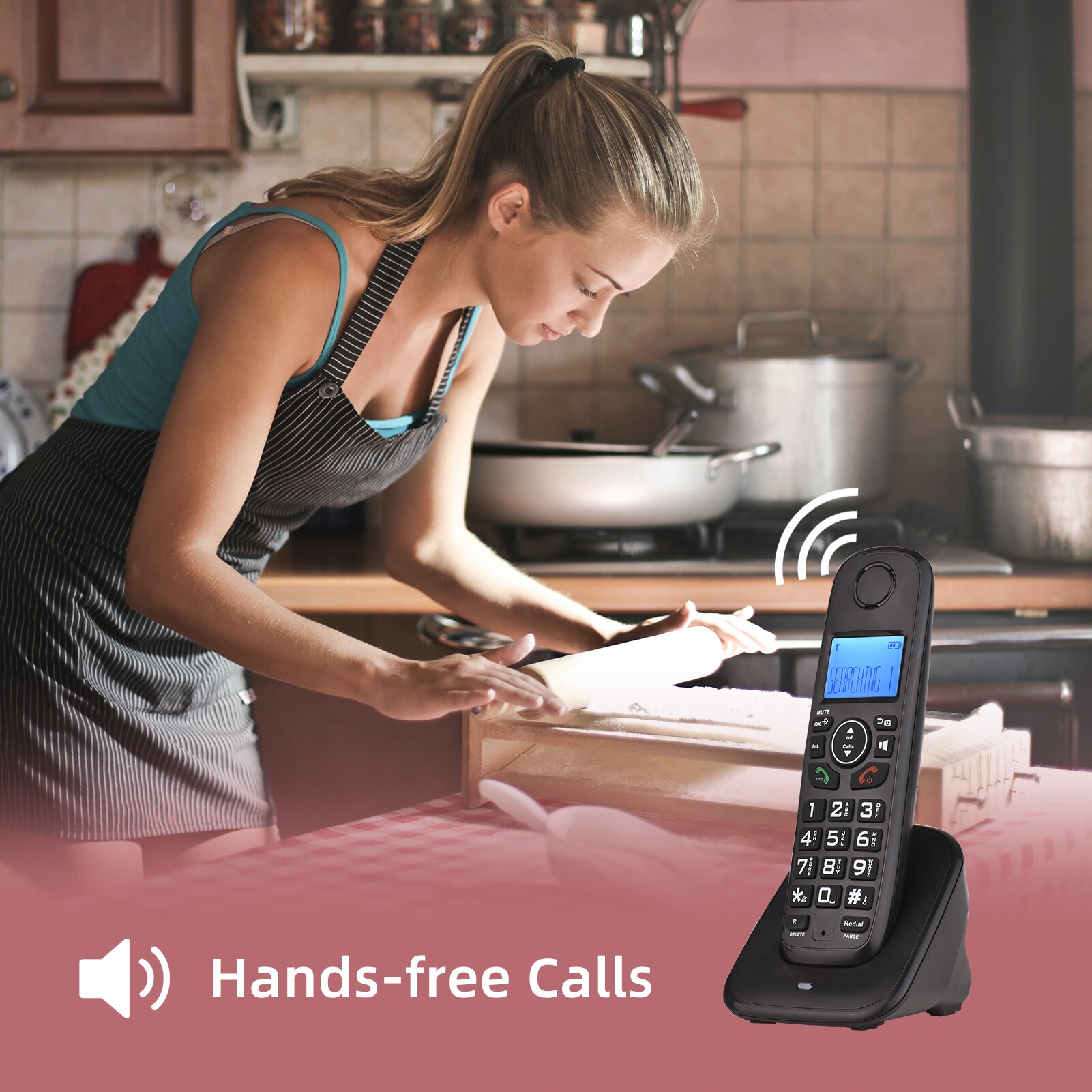 Beamio Wireless Telephone With Multi Language Call ID Handfree Backlight Phone For Home Office Desktop Black