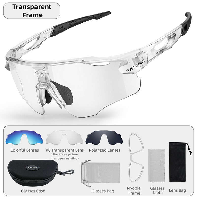 WEST BIKING Cycling Glasses With Interchangeable 3 Lenses Lightweight UV400 Sunglasses Men Women Eyewear Outdoor Sports Goggles: black