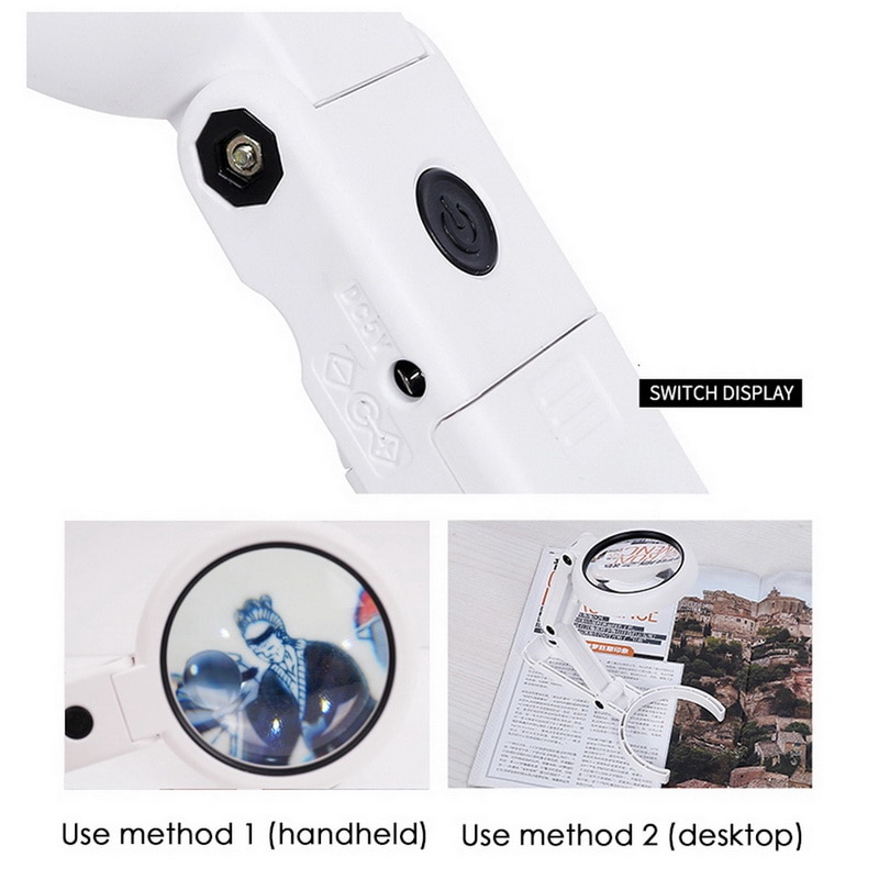 5X 11X Magnifying Glass Dual Use Table Lamp Bright Stand Non Slip Hand Held 8 LED Magnifier Lamp for Reading Crafting Repairing