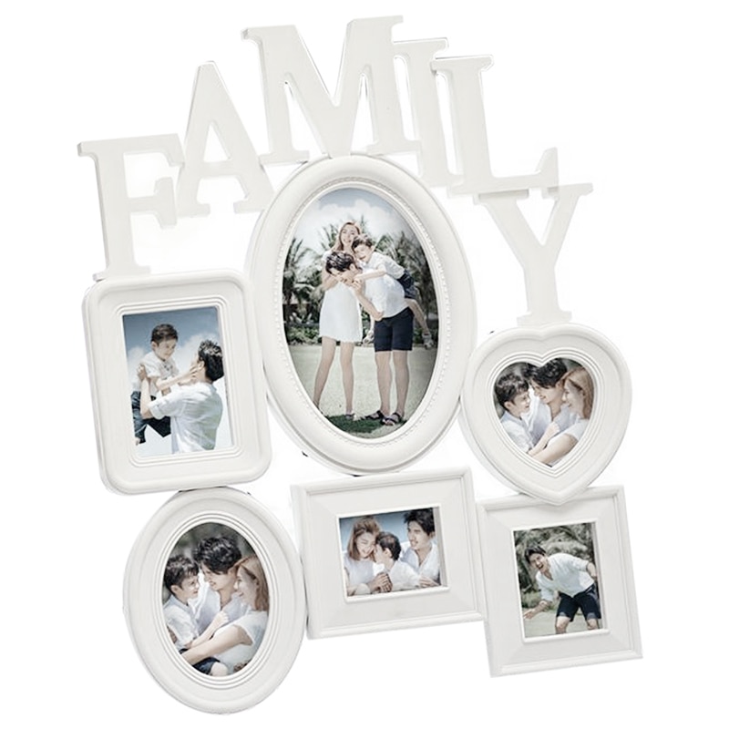Family Photo Frame Wall Hanging 6 Multi-Sized Pictures Holder Display Home Decor 30X37Cm Back Side with Pull Tabs: White