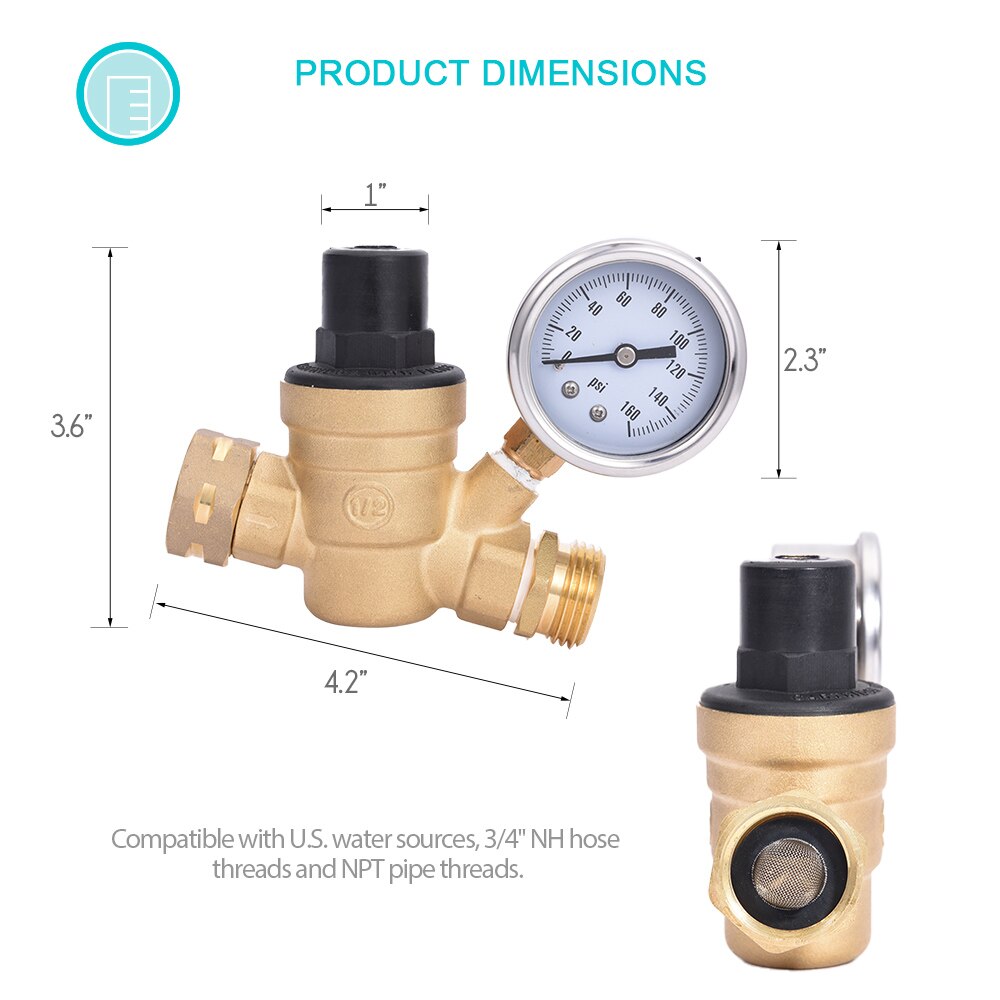 MICTUNING DN20 3/4" Brass Water Pressure Reducing Maintaining Valves Regulator Reducer Adjustable Relief Valves with Gauge Meter
