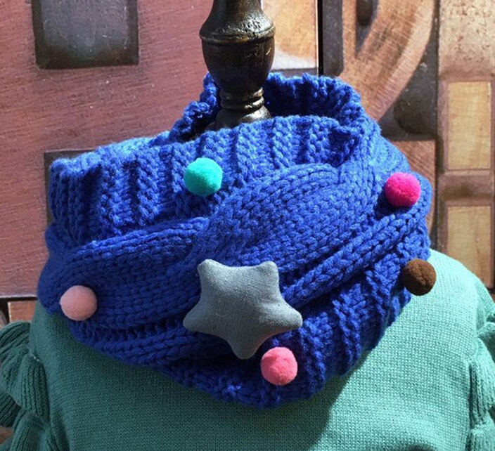 Sciarpa per bambina autunno inverno sciarpe fatte a mano a forma di stella con orso a forma di stella sciarpe per ragazzi e ragazze in lana lavorata a maglia: BLUE with star