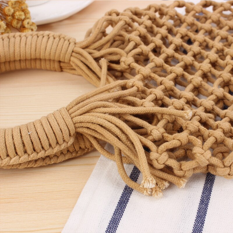 Sac de plage en fil de coton tissé à la main, nouvelle série de fils de coton de Style Mori de poche en filet de couleur Pure, sac de plage de