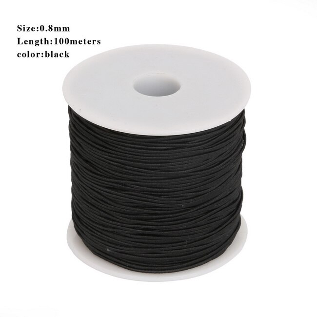Dia cordon élastique rond en perles de 0.8/1.2/1.5mm, fil extensible, ficelle/corde pour fabriquer des colliers, Bracelet, fourniture de matériel bijoux à bricoler soi-même: Black 100m