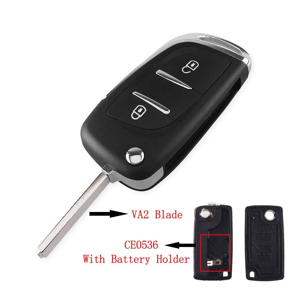 KEYYOU-carcasa de llave de coche remota modificada, carcasa de 2/3 botones para Peugeot 307, 408, 308, 4007, 3008, Citroen C2, C3, C4, C5, C6, Picasso, CE0536: For Citroen / 2 BT VA2 CE0536