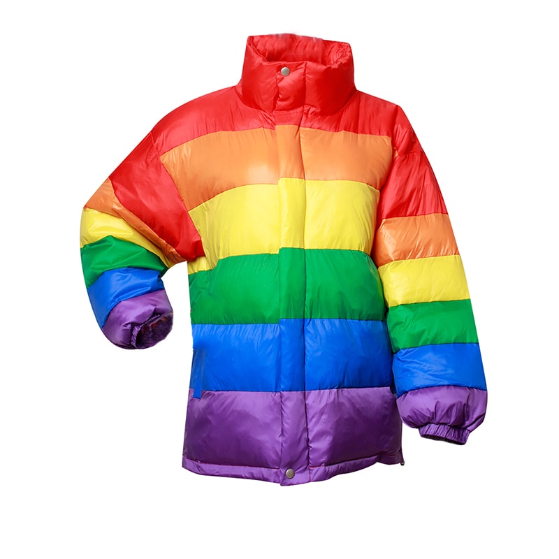 Chaqueta informal de invierno u-swear harajuku para mujer, parka acolchada con arcoíris, abrigo holgado a rayas de talla grande, chaqueta para mujer