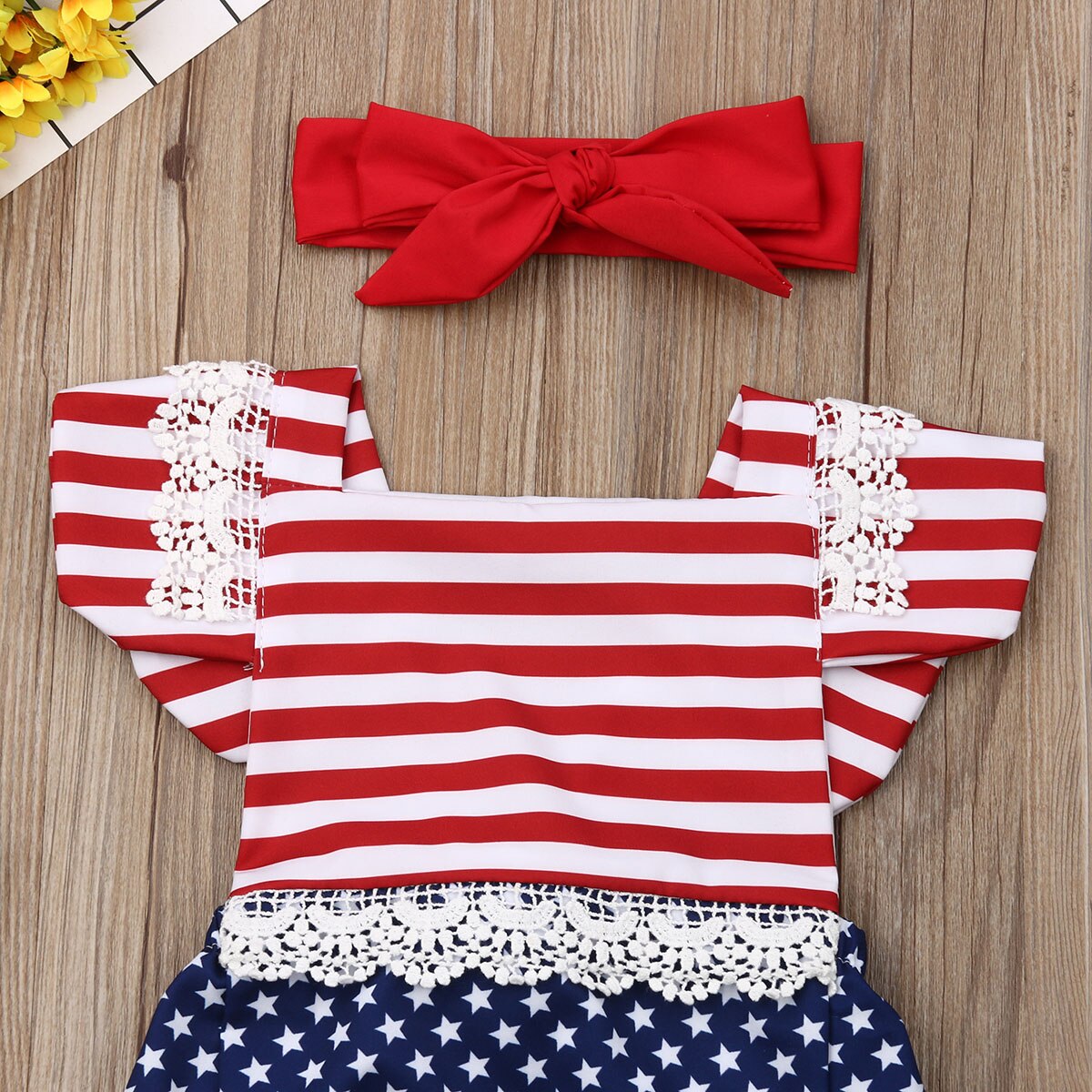 Independence Day Infant Baby Girls Boys Bodysuits Striped Patchwork Print Jumpsuits Summer Outfits