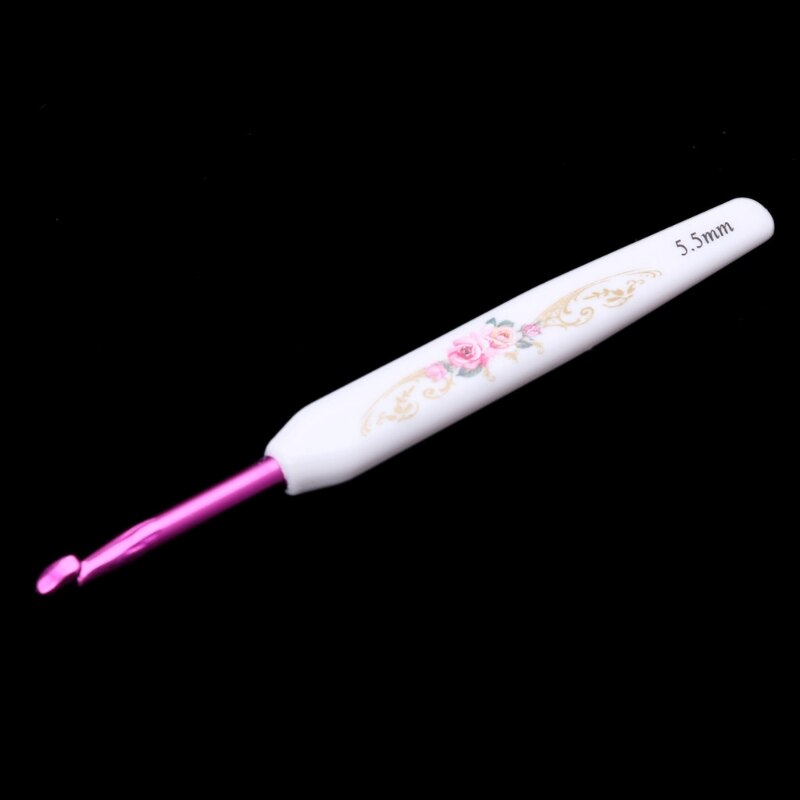 8pcs Plastic Handle Floral Aluminium Crochet Hooks Knitting Needle Set Weaving 4X7B